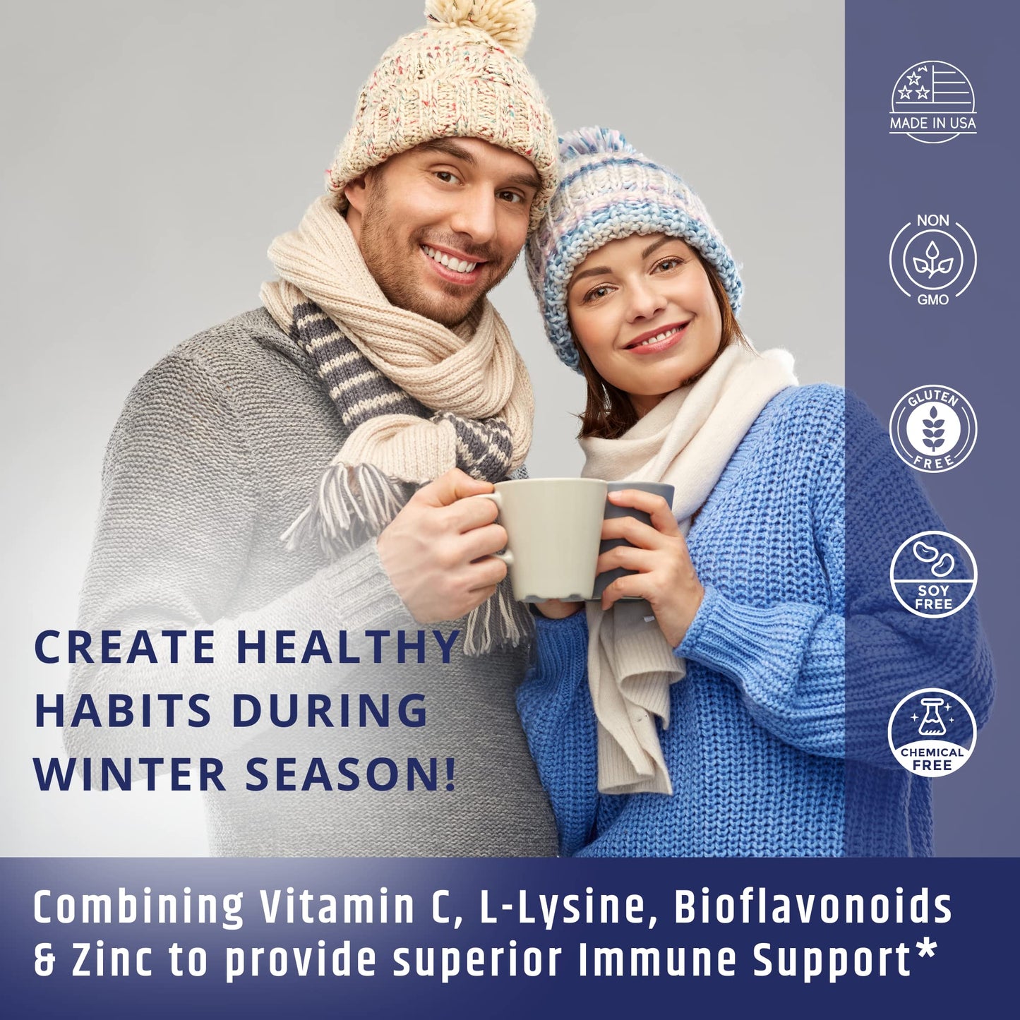 AgeImmune Vitamin C 1000mg Complex with L-Lysine 500mg, Zinc 12mg, Bioflavonoids 300mg. Doctor Formulated Magnesium Stearate Free Supplements for Healthy Immune System Support.(1)