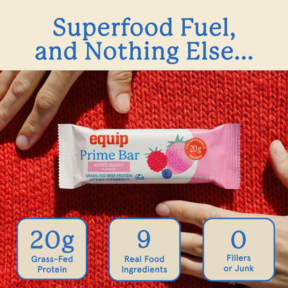Equip Foods High Protein Prime Bars – Grass Fed Beef Protein, Collagen & Tallow – Gut Friendly, Gluten Free 20g Protein Bars - Only Real-Food Ingredients - Peanut Butter Chocolate, 12 Count