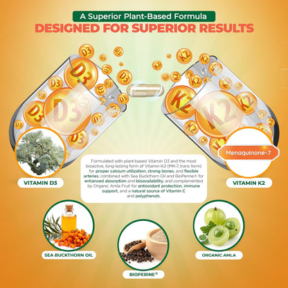 MoxyVites Vitamin D3 K2 5000 IU – High Absorption D3 + K2 MK-7 with Sea Buckthorn Oil & Omega-7 – Bone, Heart & Immune Support for Women & Men – 60 Vegan Capsules