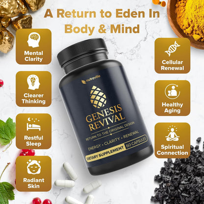 Genesis Revival - Shilajit, Lion's Mane & 8 Sacred Botanicals | Nourish the Pineal Gland for Energy, Mental Clarity, Graceful Aging & a Return to Your Eden State, 60 Count
