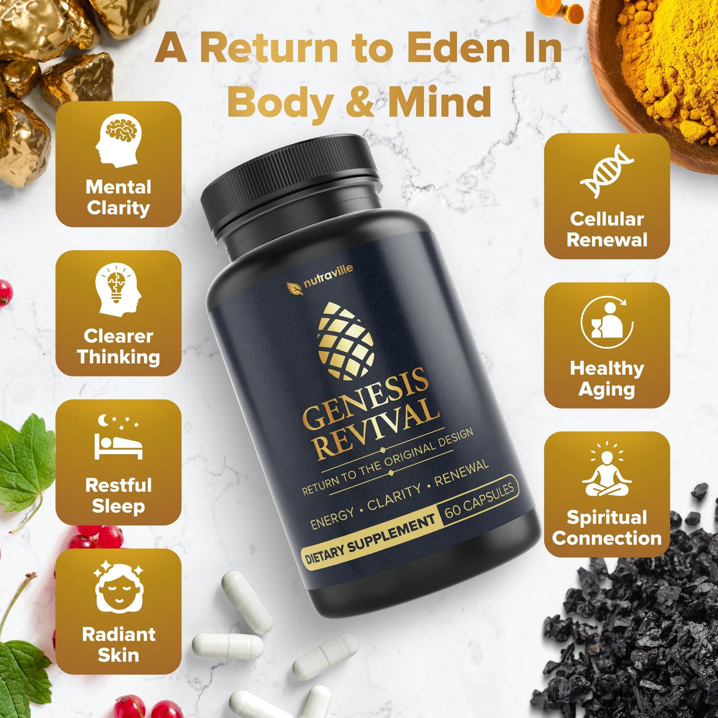 Genesis Revival - Shilajit, Lion's Mane & 8 Sacred Botanicals | Nourish the Pineal Gland for Energy, Mental Clarity, Graceful Aging & a Return to Your Eden State, 60 Count