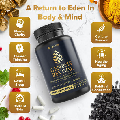 Genesis Revival - Shilajit, Lion's Mane & 8 Sacred Botanicals | Nourish the Pineal Gland for Energy, Mental Clarity, Graceful Aging & a Return to Your Eden State, 60 Count