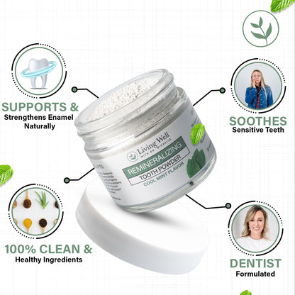 Living Well Dr. Michelle Remineralizing & Whitening Tooth Powder, Cool Mint