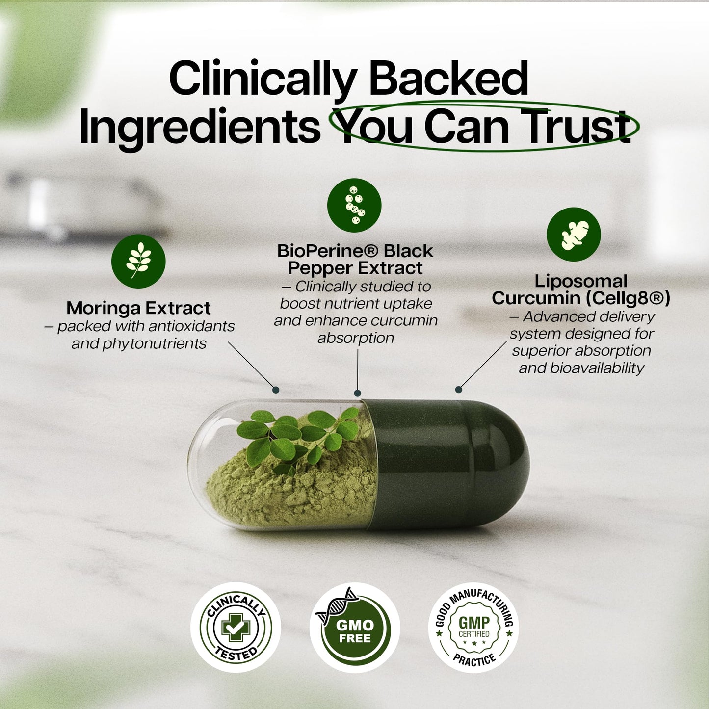 Benevolent Moringa Capsules with Liposomal Curcumin & BioPerine® – High-Potency Moringa Supplement for Antioxidant Support, Immune Resilience, Breastfeeding Support & Nutrient Absorption – 180 Count