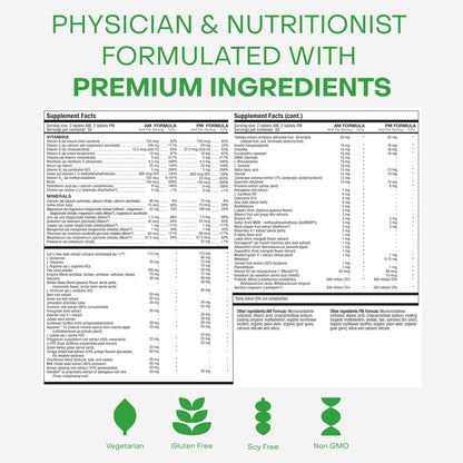 HealhtyCell AM/PM Healthspan System - 60 AM Tablets & 60 PM Tablets | 90+ Vitamins, Minerals, Protective Phytonutrients, Probiotics & Enzymes for Advanced Cellular Nutrition