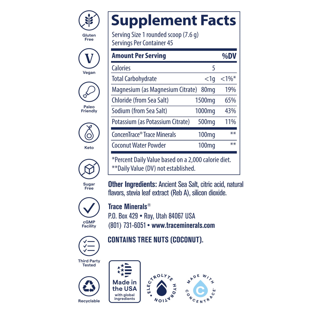 Trace Minerals ZeroLyte Electrolyte Mix, Salty Watermelon, 45 Servings