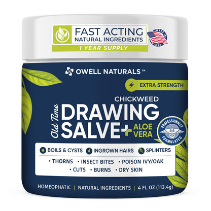 Owell naturals Chickweed Drawing Salve with Aloe Vera for boils, Cyst, Splinters, Poison Ivy/Oak, Skin Disorder, Irritations, Burns, Minor Cuts, Dry Skin, Itching