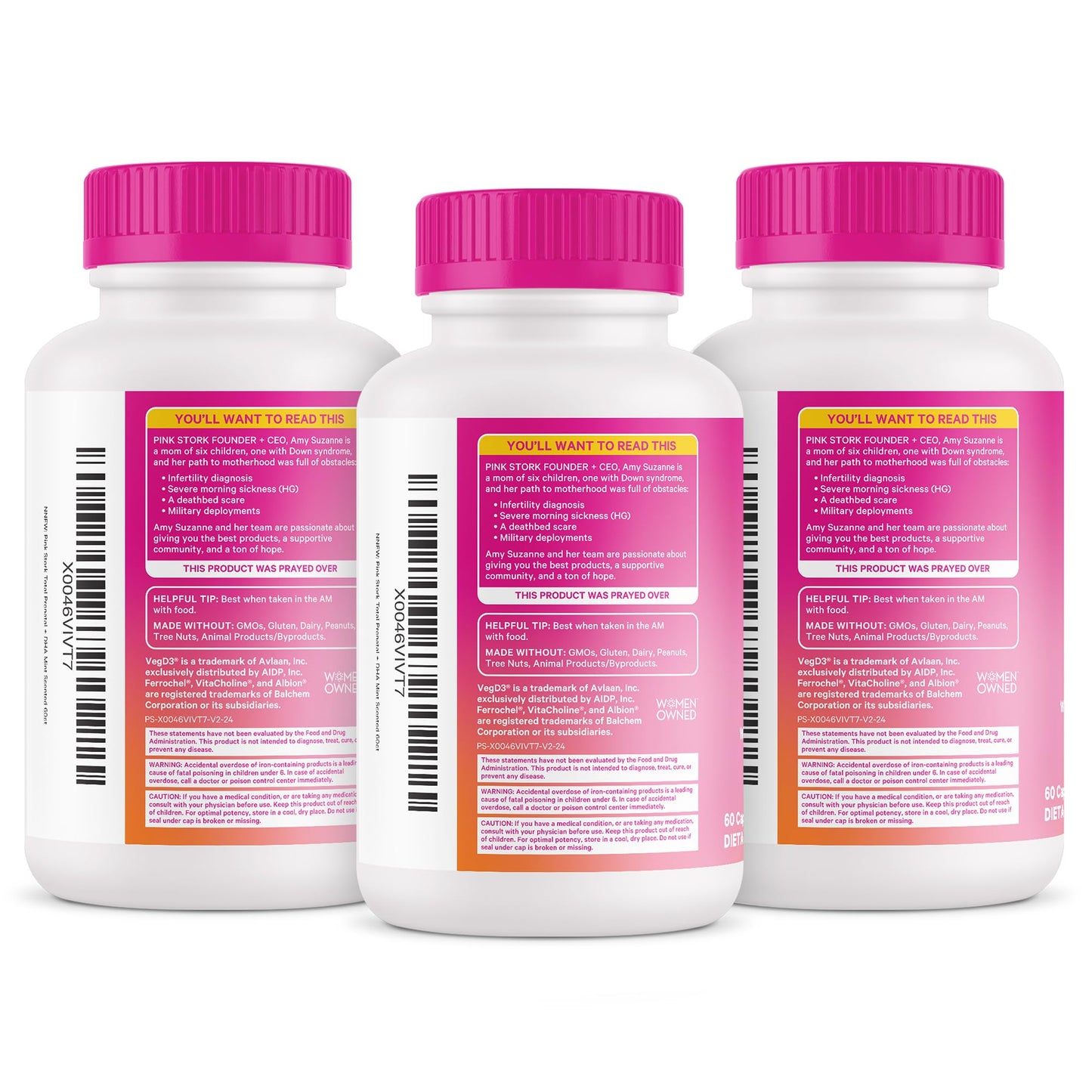 Pink Stork Total Prenatal Vitamins for Women, Clean Label, 60 Count, Mint | Vegan DHA, Methylfolate, Iron, Choline, Vitamin B12 - Preconception Nutrition - No Fishy Burps - Pregnancy Essentials