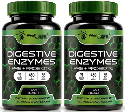Digestive Enzymes with Probiotics and Prebiotics, 450mg, 5 Billion CFUs - Pure Super Digestion Capsules - Digestive Enzymes for Women & Men Support Digestion & Gut Health - 120 Count