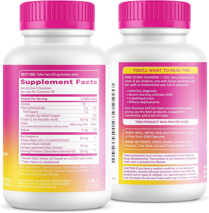 Pink Stork Hormone Balance Gummies for Women, 60 Vegan Gummies | PMS, Menopause & Perimenopause Support, Mood, Digestion, Temperature Comfort + Energy, Red Raspberry Leaf, Black Cohosh