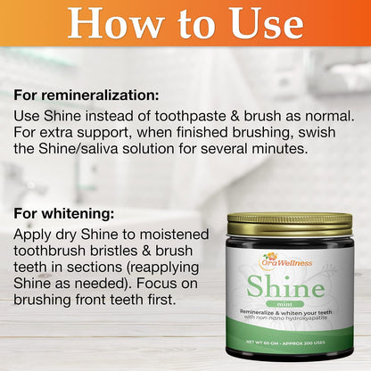OraWellness Shine Remineralizing Natural Teeth Whitening Powder in Mint + Nut Free Healthy Mouth Blend Organic Toothpaste & Mouthwash Alternative Tooth Oil, Pack of 3