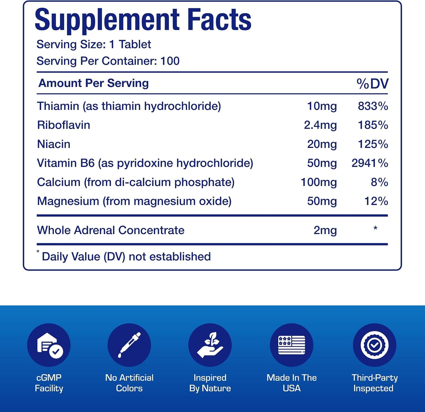 Calcium Magnesium B6 Supplement - Clinically Formulated Vitamin B6 50mg Complex for Energy Metabolism Krebs Cycle Heart Bone and Nerve Support with B1 B2 Niacin and Potassium (100 Servings)