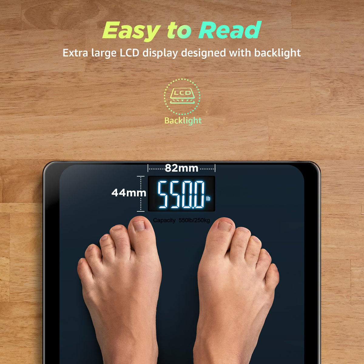 RunSTAR 550lb Bathroom Digital Scale for Body Weight with Ultra-Wide Platform and Large
