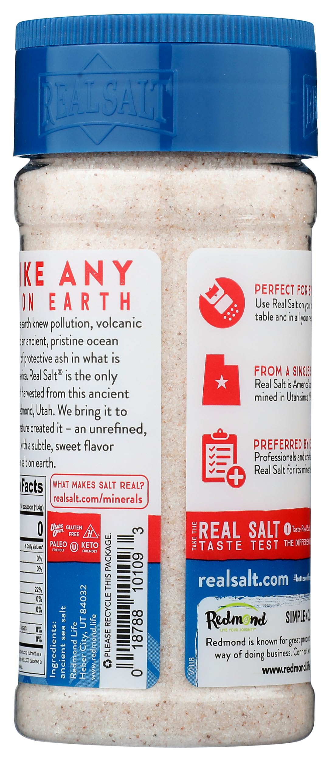 Redmond Real Sea Salt - Natural Unrefined Gluten Free Fine, 10 Ounce Shaker (2 Pack)