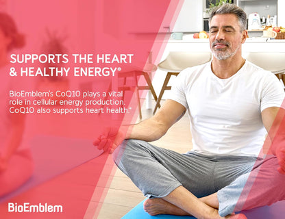 BioEmblem CoQ10 with BioPerine - 200mg Softgels, High Absorption - Coenzyme Q10 Antioxidant for Energy Production, Heart Health - Natural Form, Non-GMO CoQ10 Supplement - 90 Count