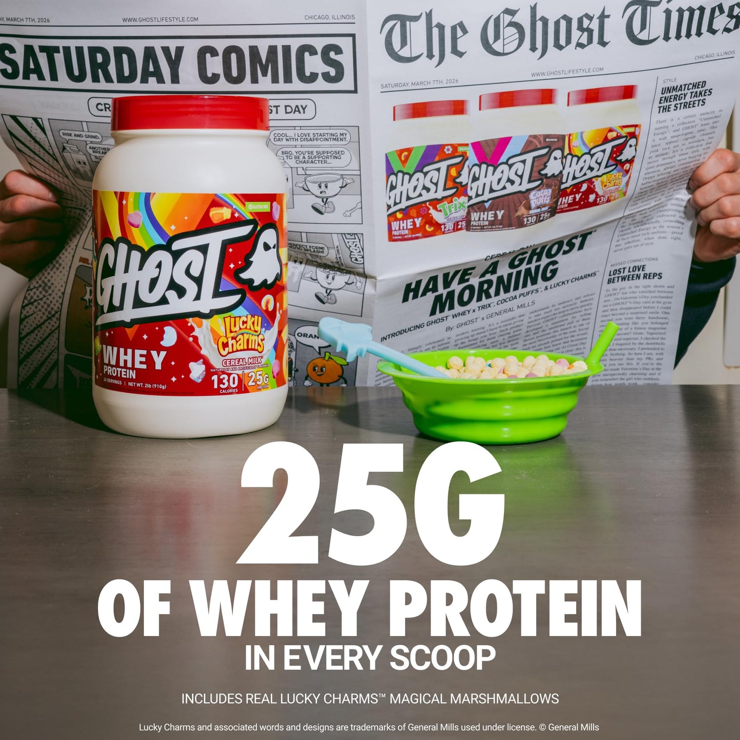 GHOST Whey Protein Powder, Cinnabon - 2LB, 25G of Protein - Cinnamon Roll Flavored Isolate, Concentrate & Hydrolyzed Whey Protein Blend - Post Workout Shakes - Soy & Gluten Free