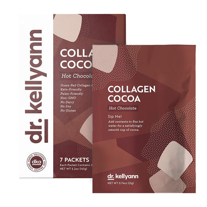 Dr. Kellyann Keto Cocoa Hot Chocolate Packets (7 Servings) – Grass-Fed Collagen & Coconut Milk, Sugar-Free, Keto-Friendly, 1 Pack