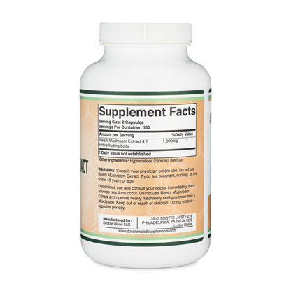 Reishi Mushroom Capsules (4:1 Ganoderma Extract, 1,000mg Red Reishi Powder Servings)