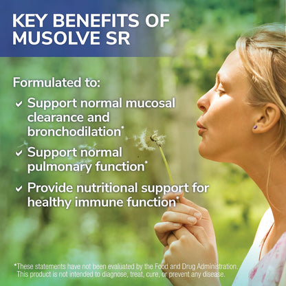 MuSolve SR Respiratory Health Support Supplement, Sustained-Release Hypoallergenic Formula, Six Natural Botanical Extracts to Help Dissolve Mucus, 300 mg, 90 Vegetarian Capsules