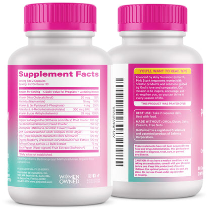 Pink Stork Postpartum Mood Support, 30-Day Supply | Postnatal Supplement for Women, Breastfeeding Friendly, Ashwagandha, Saffron, DHA, Methylated B12, Stress & Cognitive Support
