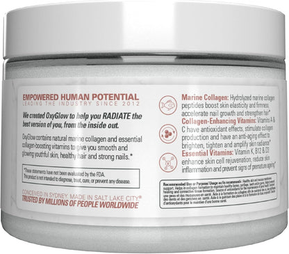 EHP Labs OxyGlow Marine Collagen Peptides Powder, Unflavored, 30 Servings | Hydrolyzed For Fast Absorption. Supports Skin Elasticity & Firmness, Stronger Hair And Faster Nail Growth. Mixes Clear.