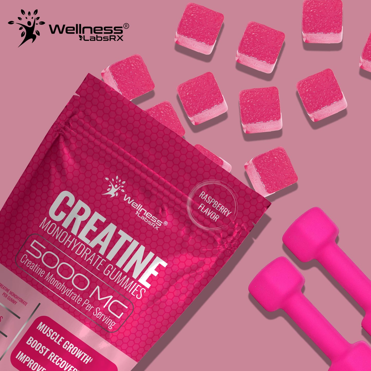 Creatine Gummies 5000mg, 30 Servings Creatine Monohydrate Gummies - Third-Party Tested Creatine for Women, Strawberry Flavor Creatine for Men, Muscle Growth, Strength, and Recovery - Pack of 1