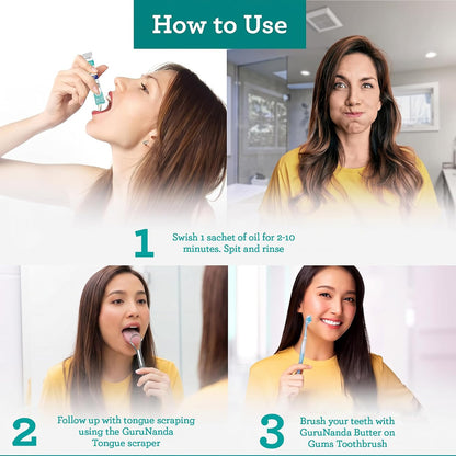 GuruNanda Coconut Oil Pulling Travel Mouthwash-7 Sachets, Travel Essentials