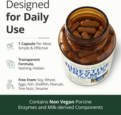 Digestive Enzymes Supplement for Men – High Potency Pancreatin 4X Formula with Amylase, Protease & Lipase – Enzymes for Digestion, Bloating Relief & Gut Health – 50 Capsules