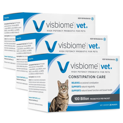 Visbiome® Vet Constipation Care Probiotic for Cats, 100B CFU, 30 Packets | Veterinarian Recommended, Slab51® Formulation, Multi-Strain, Refrigerated Probiotics, Weight-Based Dosing