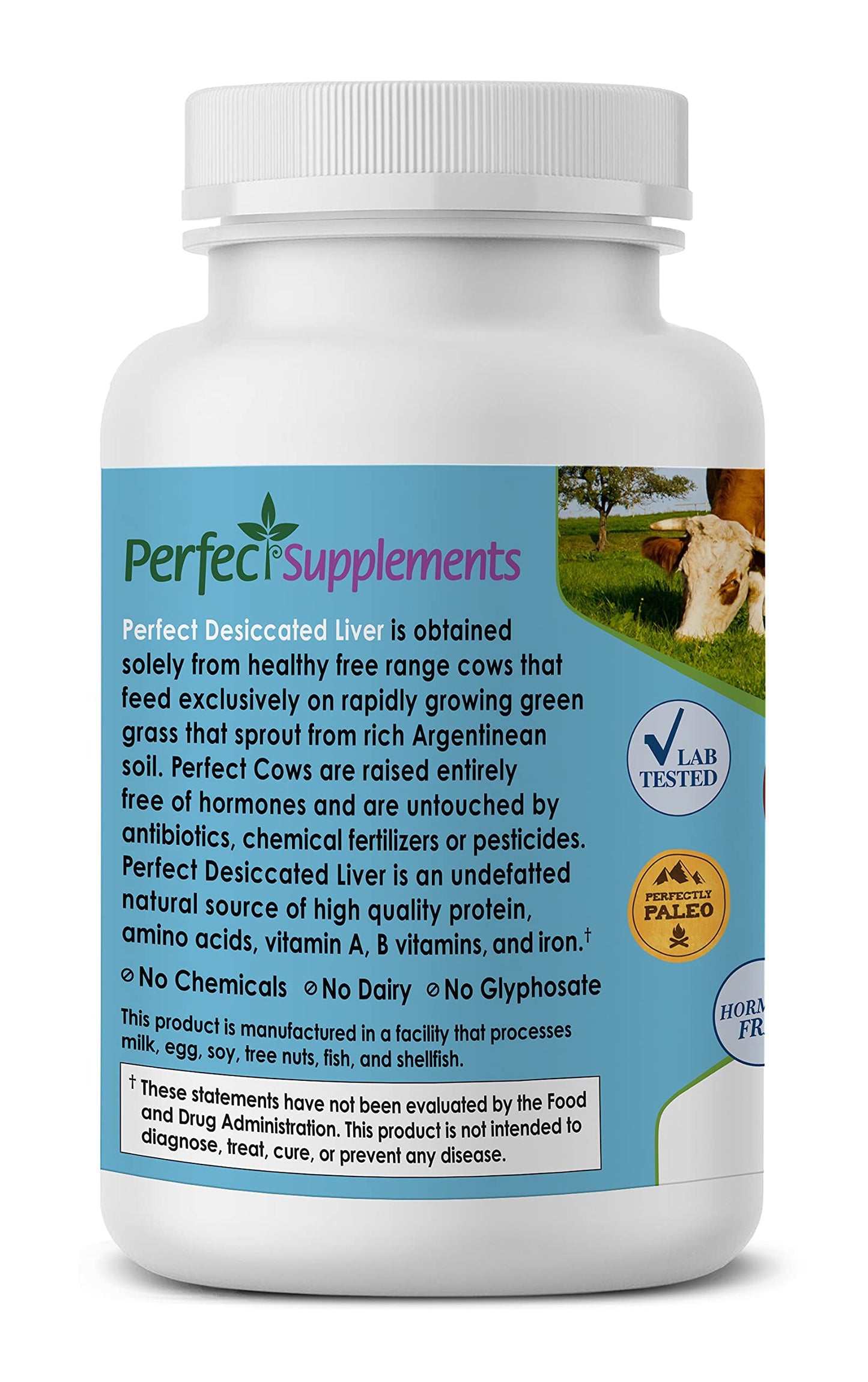 Perfect Supplements – Perfect Desiccated Liver – 120 Capsules - Undefatted Beef Liver – Natural Source of Protein, Iron, Vitamins A & B