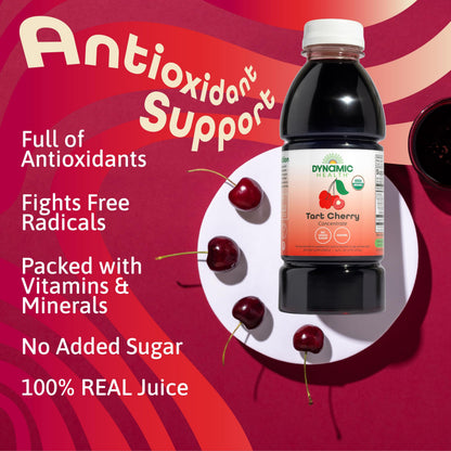 Dynamic Health Organic Tart Cherry Juice, Unsweetened 100% Juice Concentrate, Antioxidants Supplement, No Sweeteners or Additives, Vegan, Gluten Free, BPA Free (32oz)