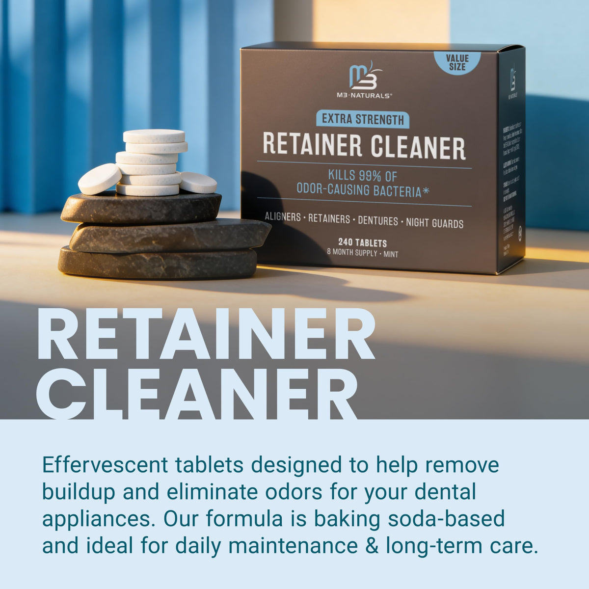 Retainer Cleaner Tablets, Denture Cleaner, Mint, 4 Month Supply by M3