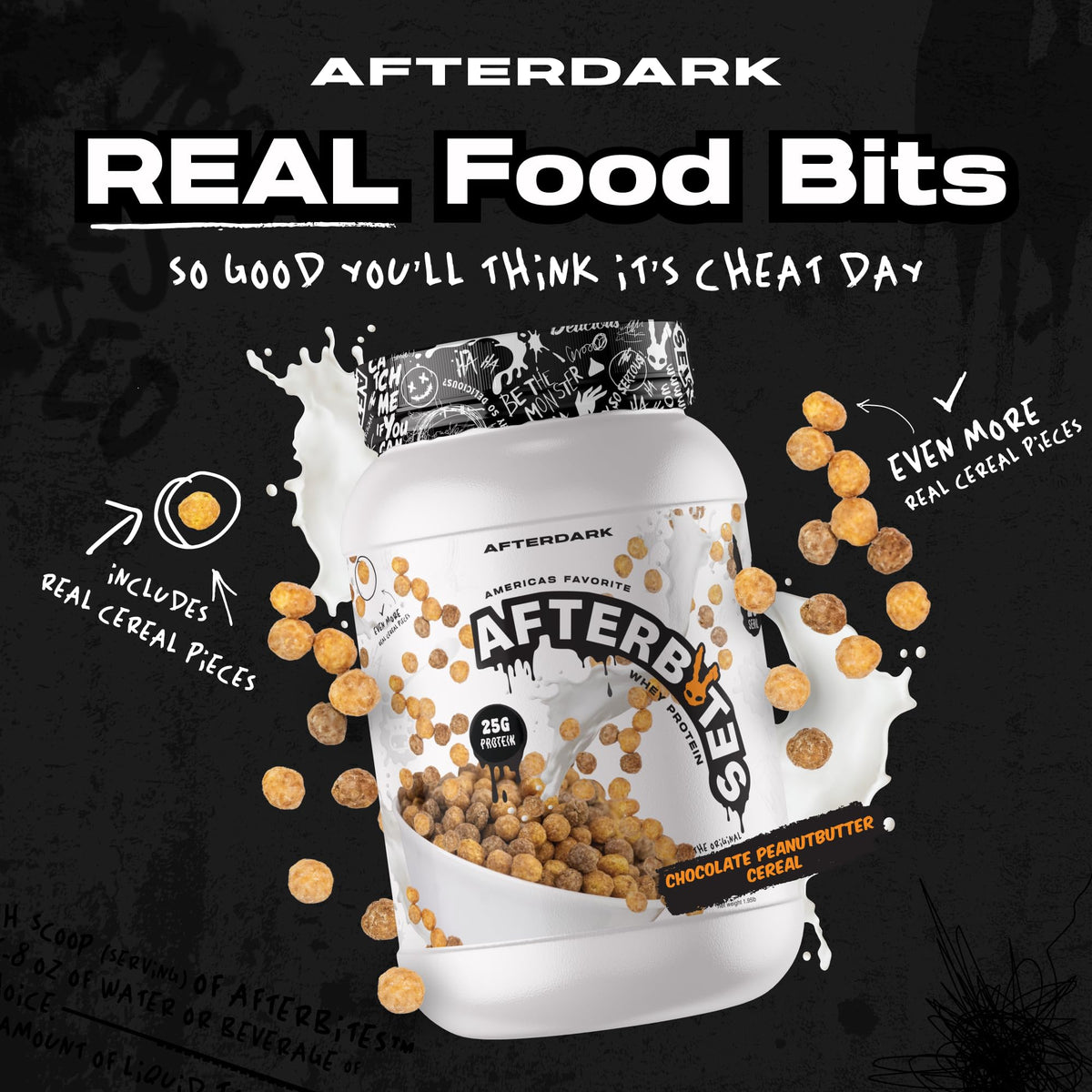 AFTERDARK AfterBites Whey Protein Powder, 25g Protein, 4.5g BCAA’s, Easy Dissolving