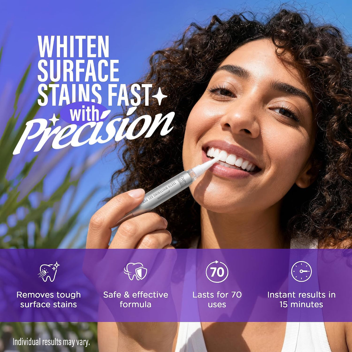 GuruNanda Teeth Whitening Pen - Helps Remove Surface Stains from Coffee, Tea & Wine, Up to 70 Uses, Precision Brush Applicator, Travel-Friendly Whitening Gel Pen, Mint Flavor, 4 mL