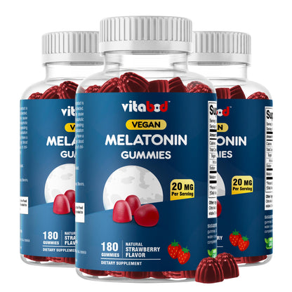 Vitabod Melatonin 20mg Gummies - 180 Count - Drug Free - Natural Strawberry Flavor - Vegetarian, Non-GMO, Gluten Free (1 Bottles)