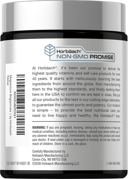 Horbäach Magnesium Bisglycinate | 120 Capsules | 750mg | Non-GMO and Gluten Free Supplement
