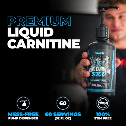 Huge Supplements Liquid L-Carnitine 3000, Superior Potency Infused with 500mg MitoBurn & 25mg GBB, Premium Stim-Free & Energy Boost, Convenient Pump Top, 32 Oz (60 Servings)