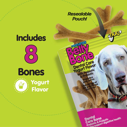 Fido Belly Bones for Dogs, Mini - 21 Count - Yogurt-Flavor Dental Treats for Small Dogs - Plaque & Tartar Control for Fresh Breath - Digestive Support - Made in USA