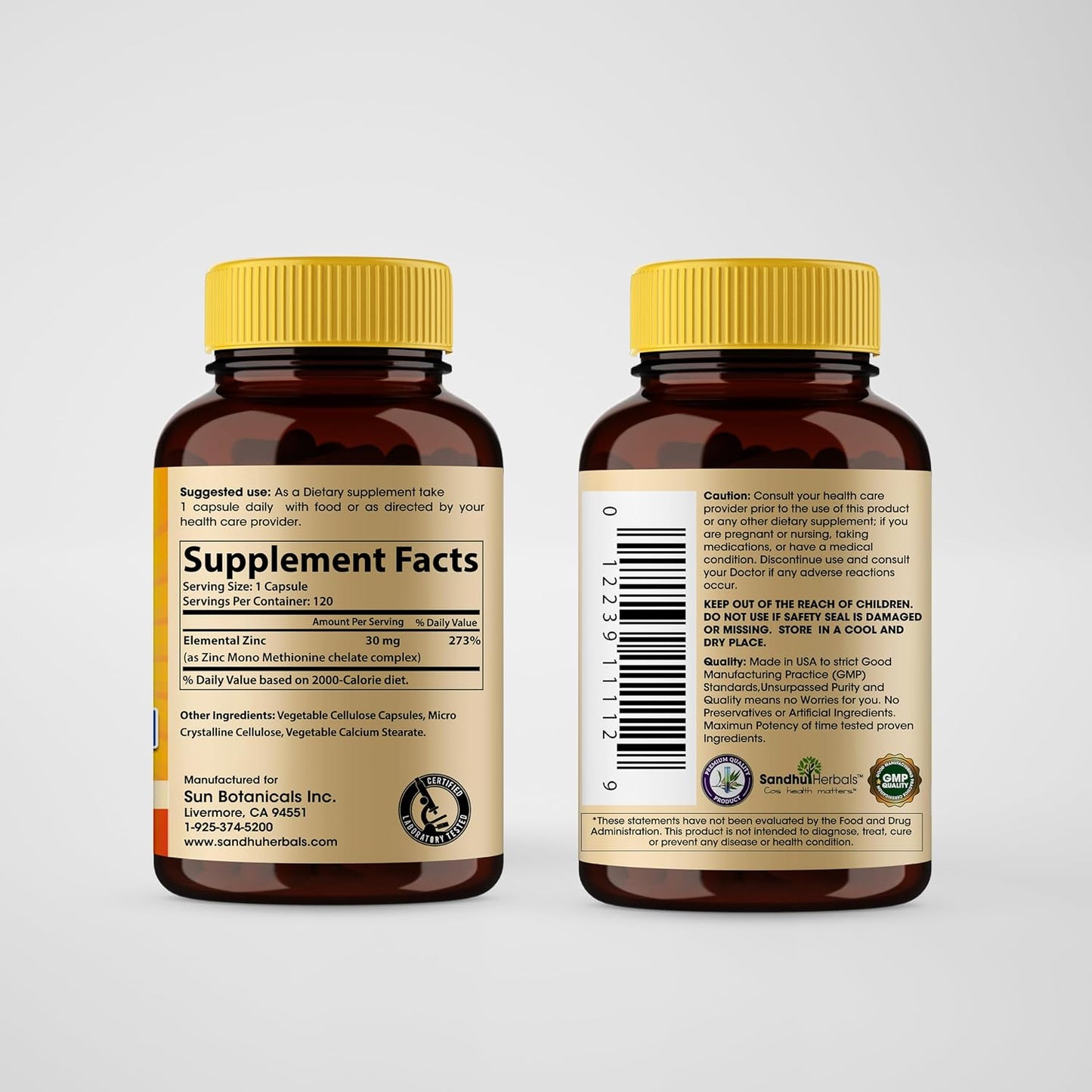 Sandhu Herbals Zinc 30 mg and Organic Turmeric Curcumin with Bioperine Black Pepper Extract | Supports Healthy Skin, Immune System, Joint & Healthy Inflammatory Support | Non-GMO, Made in USA