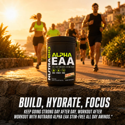 NutraBio Alpha EAA - All-Day Amino Acids for Muscle Growth and Hydration - Essential Amino Acids with Nootropics & Adaptogens- Full Spectrum EAA BCAA Powder - 30 Servings - Strawberry Lemon