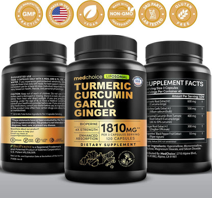 MEDCHOICE Liposomal Organic Turmeric Curcumin with Black Pepper, 120ct