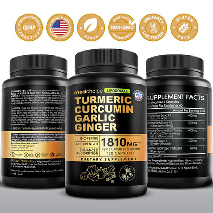 MEDCHOICE Liposomal Organic Turmeric Curcumin with Black Pepper, 120ct