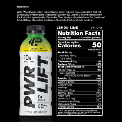 Whey Protein Water Sports Drink by PWR LIFT | Lemon Lime | Keto, Vitamin B, Electrolytes