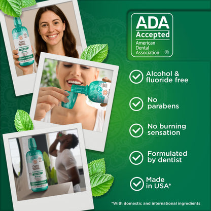 GuruNanda Fresh Breath Mouthwash – 12-Hour Fresh Breath & Helps Fight Bad Breath – ADA Accepted, Alcohol & Fluoride-Free Oral Rinse, Wild Mint - 16 oz, Pack of 2