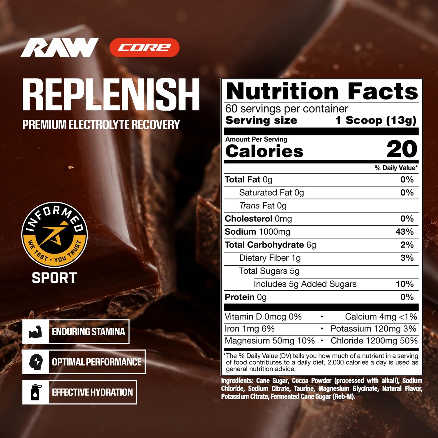 RAW Replenish, Premium Electrolytes Powder Recovery Formula, Lemon Lime (60 Servings) - Flavored Electrolyte Drink Mix Supplement for Hydration, Replenishment, Endurance & Performance Workouts