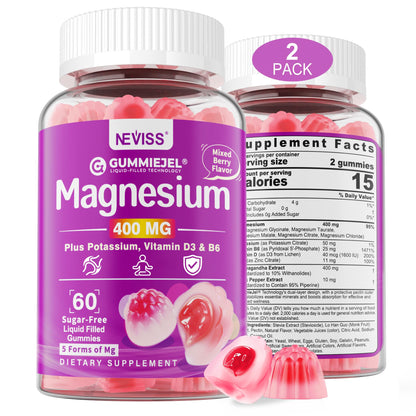 Magnesium Glycinate Gummies for Adults – 400mg Magnesium Complex w/5 Forms of Magnesium (Citrate Malate Taurate Chloride), Ashwagandha, D3 & Zinc – Sugar Free Calm Mood & Muscle Support, Vegan, 60Cts