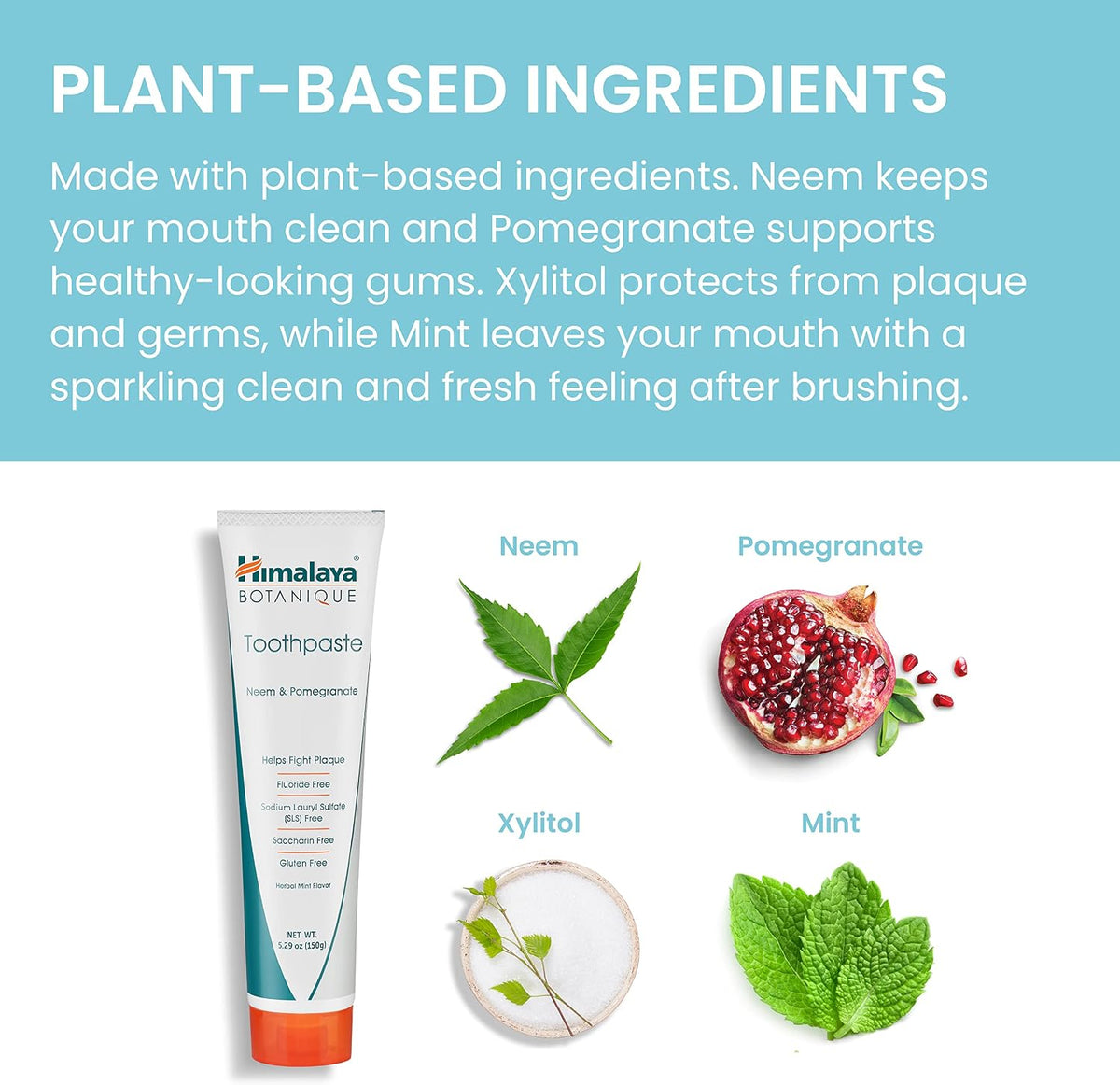 Himalaya Botanique Neem & Pomegranate Toothpaste, Mint, 5.29 oz, 2 Pack
