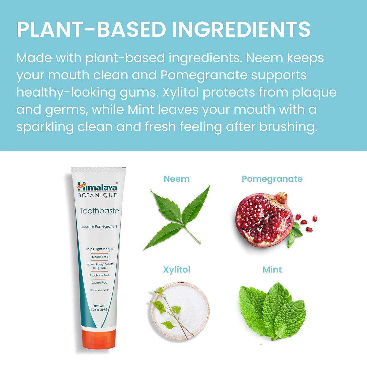 Himalaya Botanique Neem & Pomegranate Toothpaste, Mint, 5.29 oz, 2 Pack