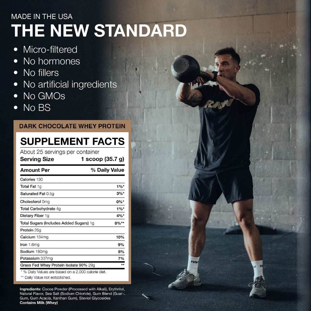 RAW Whey Isolate Protein Powder, Dark Chocolate - 100% Grass-Fed Sports Nutrition