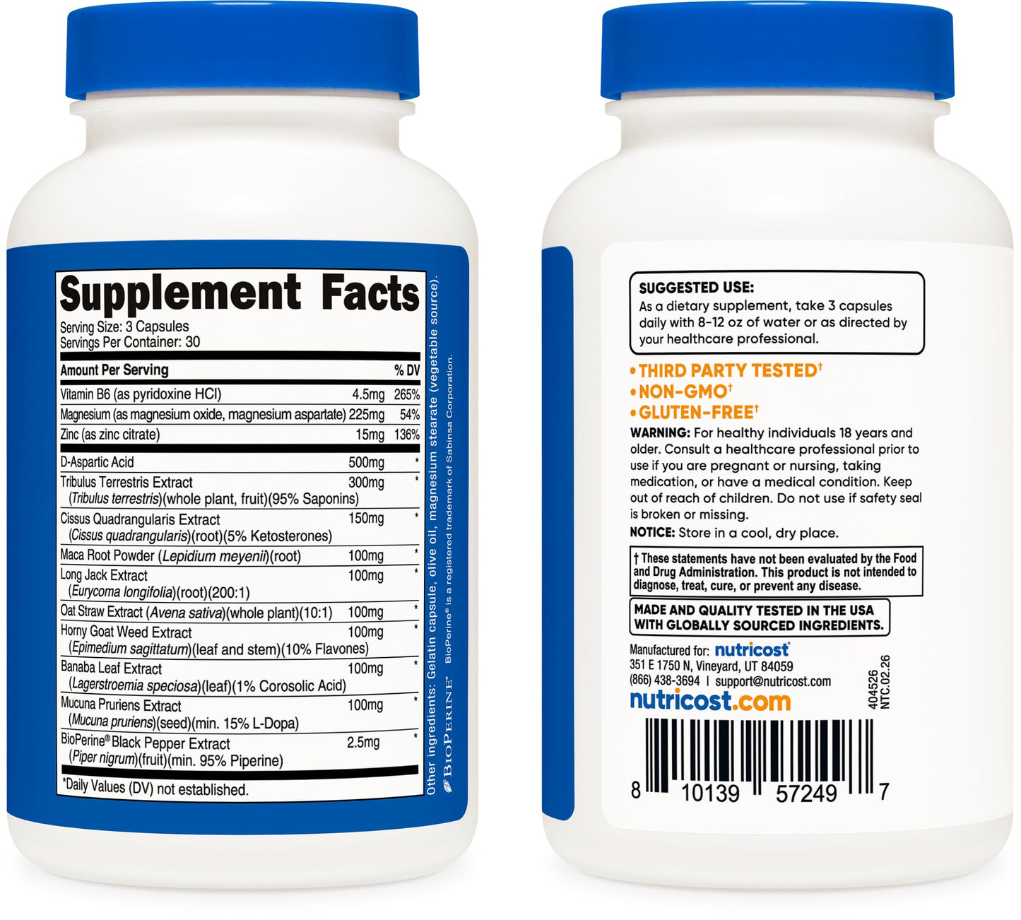 Nutricost Testosterone Support Complex (90 Capsules) -1800mg Per Serving